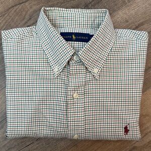 Ralph Lauren Men's L Plaid Shirt Button Down Dress Casual Green Brown Tattersall